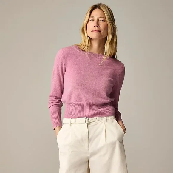 J.CREW Cashmere Shrunken Crewneck Sweater Raspberry S NWOT - Picture 2 of 10